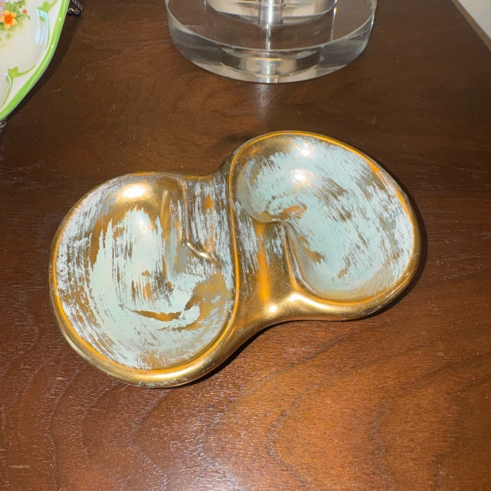 Vintage Gold and Green Trinket Dish/ash tray